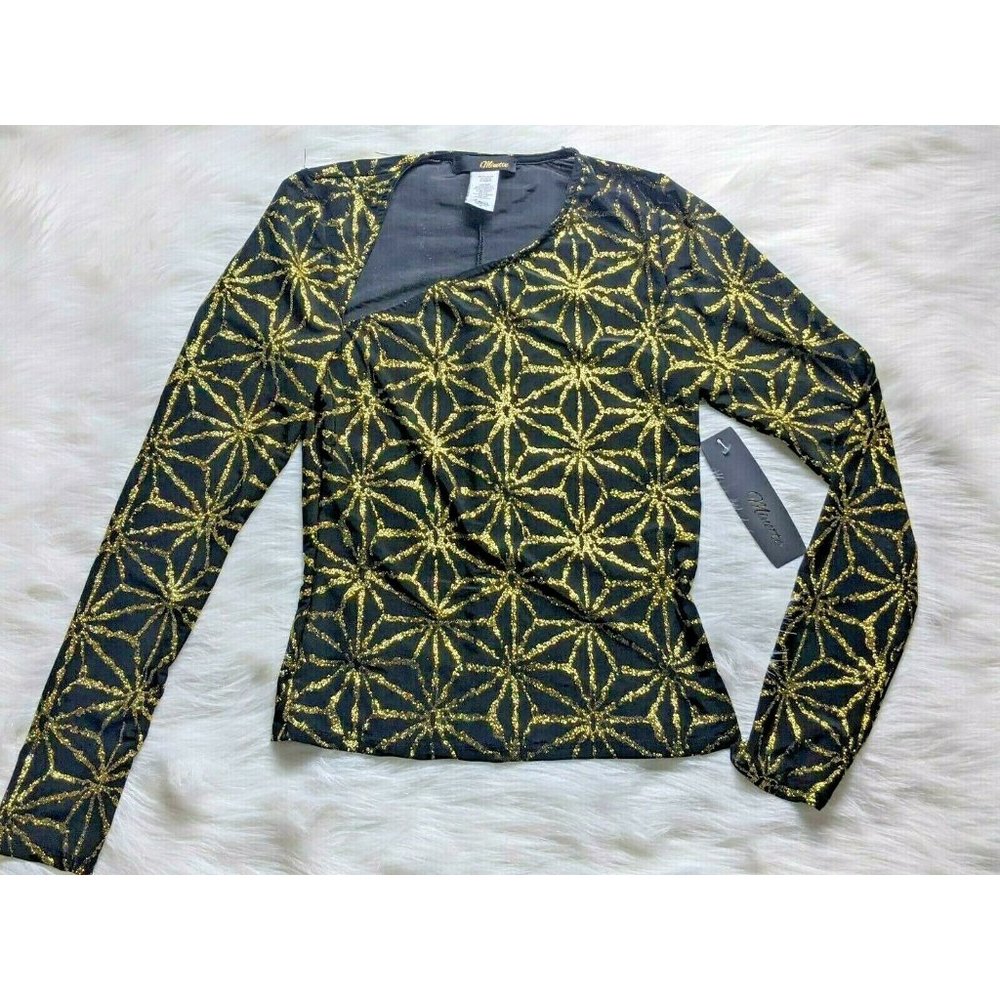 Black Gold Glitter Women's Shirt Stretchy Top